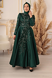 TAŞ VE ZİNCİR İŞLEMELİ KABARIK MODEL TESETTÜR ABİYE (K18510)