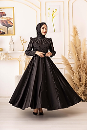 TAŞ BONCUK İŞLEMELİ KABARIK ETEKLİ TESETTÜR ABİYE (K18450)