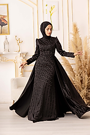 KOMPLE TAŞLI YANLARDAN PELERİNLİ BALIK MODEL TESETTÜR ABİYE (K19835)